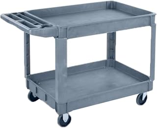 Carlisle FoodService Products 2-Shelf Bin Top Utility Cart, 500 lb Capacity, Polypropylene Rolling Service Cart, 45" x 25" x 33", Gray