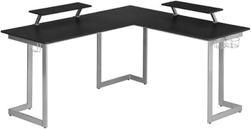 Black L-Shaped Gaming Desk with Spacious Surface, Sturdy Construction, Ideal for Home and Office Gaming Setup