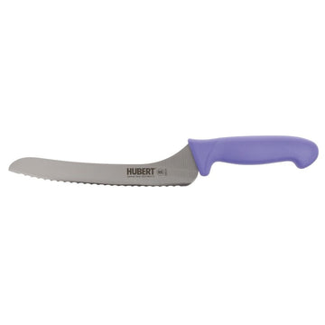 Offset Bread Knife with Purple Polypropylene Handle - 9" L Blade by HUBERT – 9", Stainless Steel, Silver