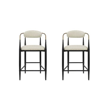 Beige Fabric Upholstered Counter Chairs Set of 2 with Contemporary Style by Furnifact – Upholstered, Beige, Pack of 2