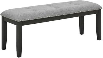 Gray Fabric Dining Bench with Nailhead Trim