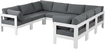 Gray Fabric Outdoor Patio Modular Sectional, Weather-Resistant Upholstery, Cushioned Seating, Durable Frame for Garden Outdoor Living