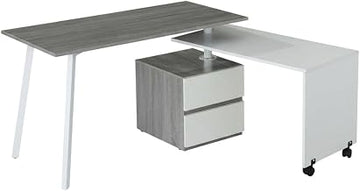 Gray Rotating Multi-Positional Modern Desk, MDF Panels, PVC Veneer Surface, L-Shape, Extended Configurations
