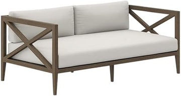 Gray Outdoor Patio Teak Loveseat with Cushioned Seat, Durable Wooden Frame, Ergonomic Backrest, Weather-Resistant Design for Garden, Porch