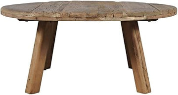 Starlight Canyon Home Solid Wood Round Coffee Table with Distressed-Finish, Farmhouse Boho Rustic Wooden Coffee Tables for Living Room, Rustic Unfinished Brown