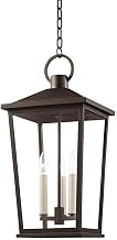 Troy Lighting Soren 11" Exterior Pendant Lantern | Textured Bronze with Highlights | Clear Glass | Outdoor Hanging Lantern | Made of Aluminum, Stainless Steel and Glass | 11" W x 23.5" H | F8911-TBZH