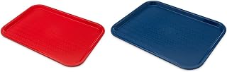 Carlisle 12" x 16" Red and Blue Plastic Cafeteria Trays with Skid-Resistant Basket Weave Design, BPA-Free, NSF Certified (Set of 2)
