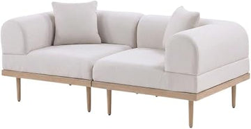 Beige Fabric 2-Piece Outdoor Modular Loveseat, Cushions, Weather-Resistant Material, Contemporary Style, Comfortable Patio Or Garden Seating