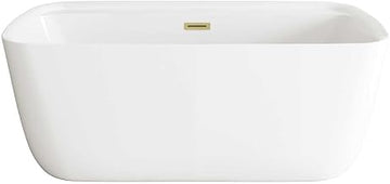 59" Soaking Bathtub In Glossy White With Brushed Gold