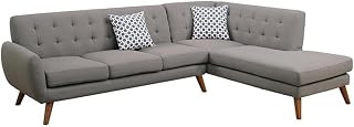 2-Piece Fabric Sectional Sofa Set, Gray Color, L-Shape Design with Chaise, Solid and Manufactured Wood Frame, Linen-Like Upholstery, Wooden Legs, 111 in W x 80 in D, Residential Living