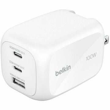 100W GaN 3-Port USB Wall Charger - 1xUSB-A by Belkin – 1.7" x 1.7", White, Model WCH016dqWH