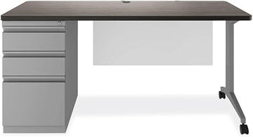 Alera HSD6030CM Double Pedestal Steel Desk, 60 X 30 X 29.5, Mahogany/Charcoal, Charcoal Legs