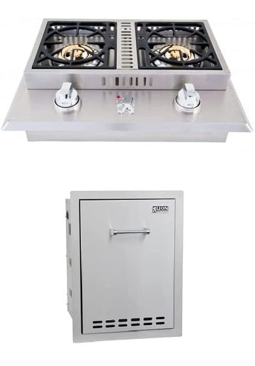 Best of Backyard Double Side Burner LP and Multi-Functional Bin by Lion Premium Grills – Stainless Steel