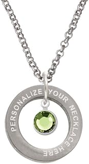 Crystal Lime Green Channel Drop Custom Engraved Affirmation Ring Necklace