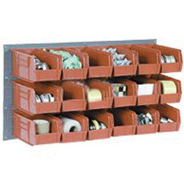 Wall Bin Rack with 32 Red Bins by Global Industrial – 7"L x 36"W x 19"H, Alloy Steel, Gray, Model 550200RD