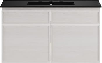 Swiss Madison St. Tropez 36" Wall-Mounted Bathroom Vanity in White Oak with Black 3-Hole Widespread Sink Top