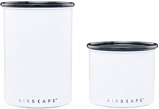 Planetary Design Airscape Stainless Steel Coffee Canister - 2PK | Storage Container - US Patented Airtight Lid Pushes Out Excess Air - Preserve Food Freshness (Small & Medium, Matte White)
