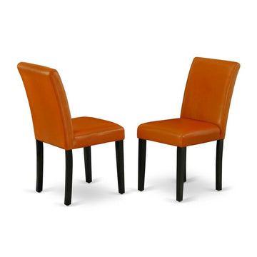 Faux Leather-Upholstered Parsons Dining Chair by Furnifact – Wood, Orange/Black, Pack of 2