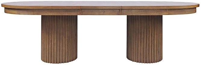 Starlight Canyon Home Mid-Century Modern Veneer Dining Table, Double-Pedestal Base Large Kitchen Table for Dining Room Seats Ten Guests, Chestnut
