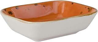 Tuxton Artisan Geode Geode Coral Reactive Natural 8-Ounce Rectangular Side Dish, Case of 24, Orange; Scratch Resistant; Chip Resistant; Lead & Cadmium Free; Dishwasher, Microwave, Oven Safe