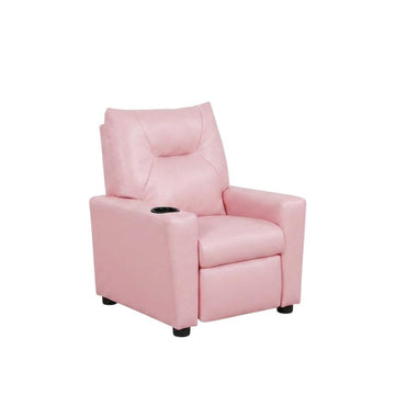 Pink Kids Recliner Chair with Cupholder by Furnifact – PVC Fabric, Wood, Foam, Pink