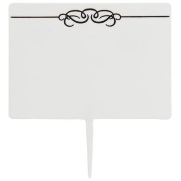Deli Spear Tag Black Scroll Design White Plastic- 2 1/2"H x 3 1/2"L by HUBERT – 2.5*3.5 inches, Plastic, White, Model FT2S+BLK SCROLL