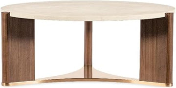 Hooker Eleana Round Cocktail Table in Medium Wood Finish with Marble Top