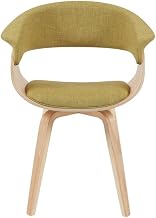 Furnifact Polyester Fabric-Upholstered Mid-Century Modern Dining Chair, Barrel Back with Arms Legs, Kitchen or Dining Room Chair, Oak