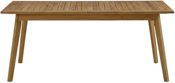 Brown Outdoor Patio Extendable Teak Wood Dining Table, Weather-Resistant, Elegant Design, Ideal for Outdoor Gathering and Family Meals