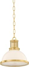 Hudson Valley Lighting Pinesbridge 1-Light 11" Pendant | Aged Brass Fixture with Opal Glossy & Holophane Glass Diffuser | Retro-Modern Industrial Ceiling Light for Kitchen or Hallway | 9309-AGB