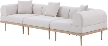 Beige Fabric 3-Piece Outdoor Modular Sofa Set with Cushions, Contemporary Style, Comfortable Seat and Arm Height, Durable Construction