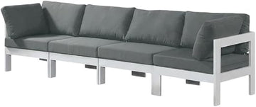 Gray Fabric Outdoor Patio Modular Sofa, Cushioned Seating, Weather-Resistant Material, 120-Inch Width, Contemporary Style, Outdoor Living