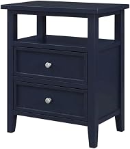 Furnifact Blue 2 Drawer Nightstand, Midnight Blue Finish, Poplar and MDF, Spacious Storage, Sturdy Design, Ideal for Bedroom Organization and Decor