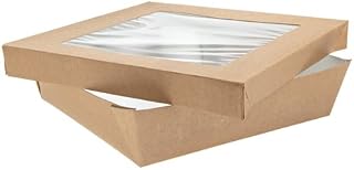 Kray Box with Window Lid (Case of 50), PacknWood - Brown Recyclable to Go Food Containers (60 oz, 7.1" x 7.1" x 2") PK210KRAYB195