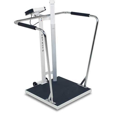 Digital Bariatric Scale 800 x 0.2lb/ 360 x 0.1kg W/Handrails by Detecto – 40"L x 29"W x 43"H, Steel, White, Model 6857DHR