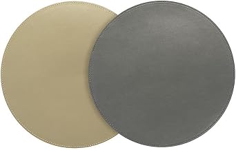 Front Of The House FOH RTL019GYL23 Dune/Smoke Vinyl 12" Round Placemat - 12 / CS