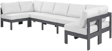 White Fabric Outdoor Patio Modular Sectional, Weather-Resistant Upholstery, Comfortable Back Height, Durable Frame