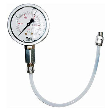 Heater Fuel Pump Pressure Gauge Kit by Heat Wagon – 7"L x 5"W x 5"H, Steel With Nylon Hose, Chrome, Model BIE 99AM003