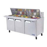 Air 72" 3 Door Refrigerated Sandwich Prep Table | (30) 1/6 Pan Capacity by Turbo – 72", 23.0 cubic_feet, Silver, Model MST-72-30