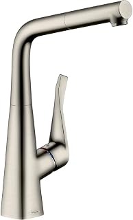 hansgrohe M7114-H320 Kitchen Tap 320, Pull-Out Spout, Hose Box, 110°/150° Swivel Range, Stainless Steel