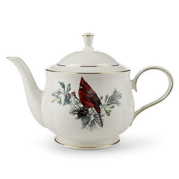 Winter Greetings Gold-Banded Teapot by Lenox – 9-3/4 inches tall, 7-1/2 inches wide, fine_china, ivory, gold, Model 185591052