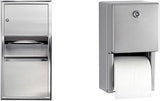 369 28"H 14"W Stainless Steel Recessed Paper Towel Dispenser with 2-Gallon Waste Receptacle and BOBRICK 2888 11"H 6"W Stainless Steel Surface-Mounted Multi-Roll Toilet Tissue Dispenser Bundle