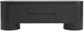 Furnifact Wood Grain Oval TV Cabinet Stand with Storage for Living Room Entertainment Console and TV Stands, Black