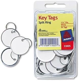 Avery Metal Rim Key Tags, 1.25" Diameter Tag, Metal Split Ring, White, 50 Tags (11025) (Pack of 12)