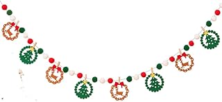 Christmas Felt Balls Garland Xmas Tree Snowman Cane Pom Pom Garland for Home Holiday Mantel Room Wall Hanging Decoration (Tree and Elk)