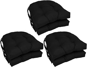 Blazing Needles 916X16US-T-6CH-TW-BK 16 in. Solid Twill U-Shaped Tufted Chair Cushions, Black - Set of 6