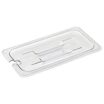 Third-Size Clear Polycarbonate Notched Food Pan Cover w/Handle - 12 4/5" L x 6 15/16" W by HUBERT – Polycarbonate (PC), Clear, Model 107018