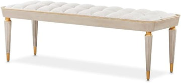 Michael Amini St. Charles Dove Gray Bench Solid and Manufactured Wood Construction with Poplar Solids Chenille Upholstery in Cirrus Color Durable and Stylish Seating