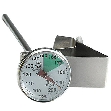 T200L 1" Dial Latte Thermometer with 5-Inch Stem and Clip by Comark – Min: 100 F - Max: 200 F - Dial: 1 in, Model 9002583
