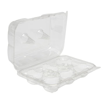 Foodservice Tall Apet Hinged 6 Count Cupcake Container - 120 per case. by PACTIV – Commercial Grade